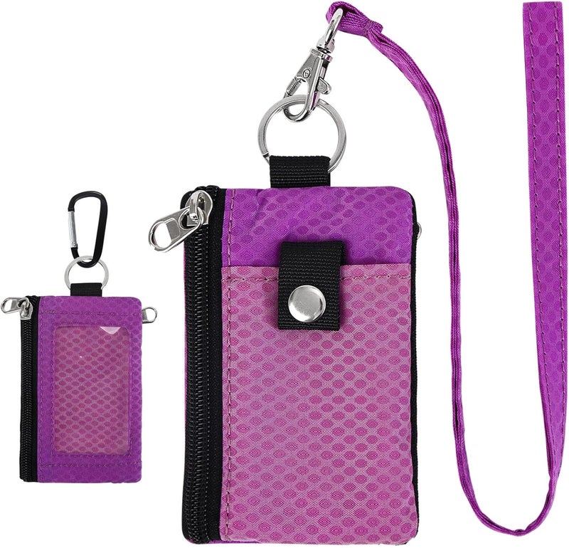 MASAPHIL MASAPHlL Small Lanyard Wallet for Women/Men with RFID Blocking ID Card Wallet, Minimalist Nylon Zipper Pouch, Travel Neck Wallet with Keychain, ID Window for Card,Coin,Cash (Pink-Purple+Fuchsia) - Image 1